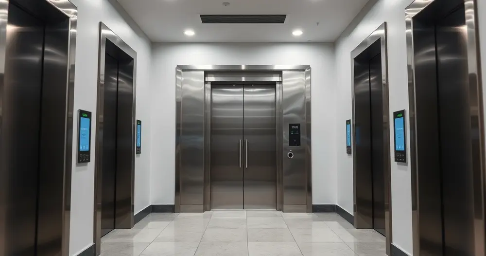 Porta de elevador residencial em hall de entrada claro